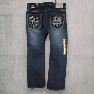 NWT Southpole Men’s 42x34 Jeans Slim Straight Dark Wash Vinyl Crest Back Pockets